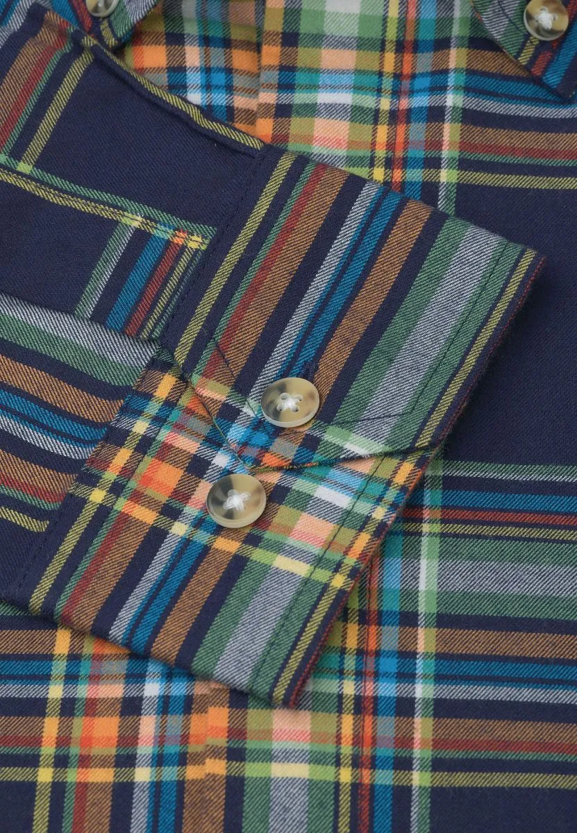Tailored Fit Navy Check Cotton Shirt
