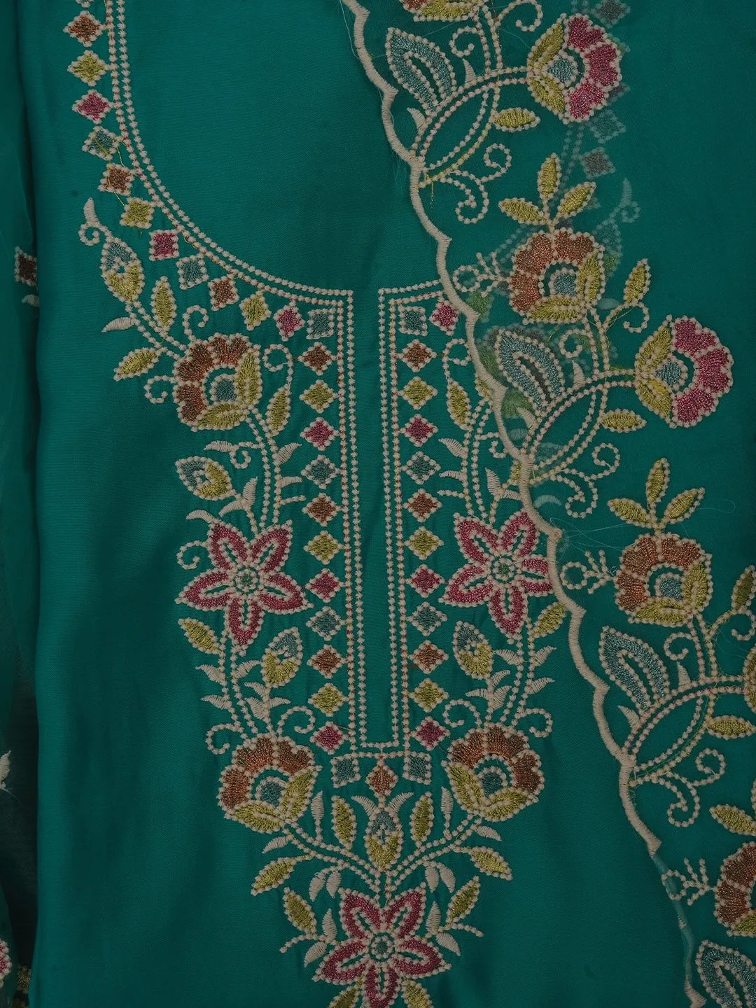 Teal Zari Pure Cotton Dress Material with Dupatta