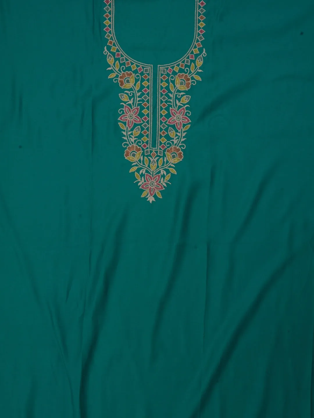 Teal Zari Pure Cotton Dress Material with Dupatta
