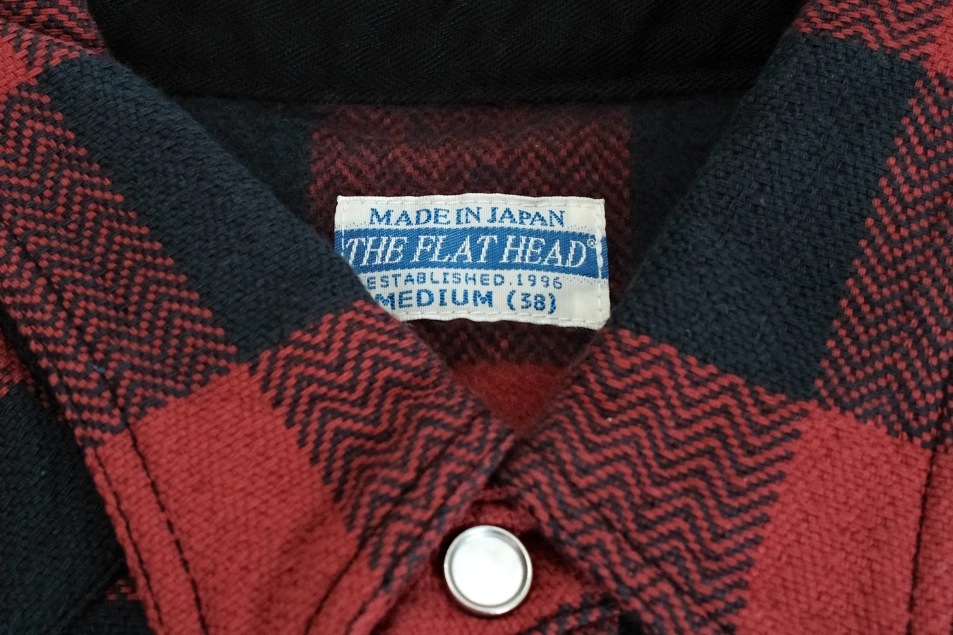 The Flat Head 12oz Selvage Flannel Western Shirt (Black X Red)