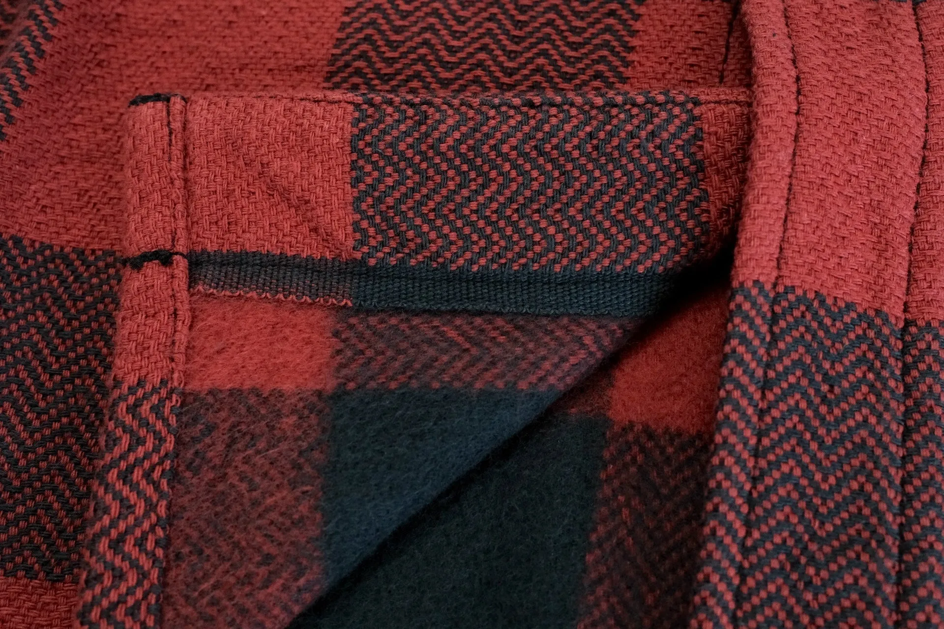 The Flat Head 12oz Selvage Flannel Western Shirt (Black X Red)