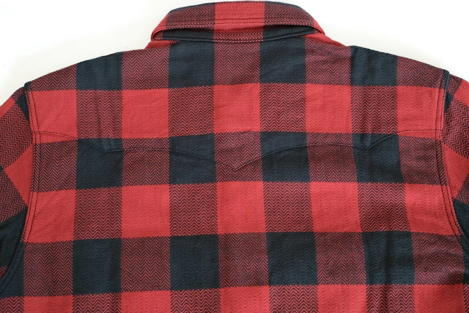 The Flat Head 12oz Selvage Flannel Western Shirt (Black X Red)