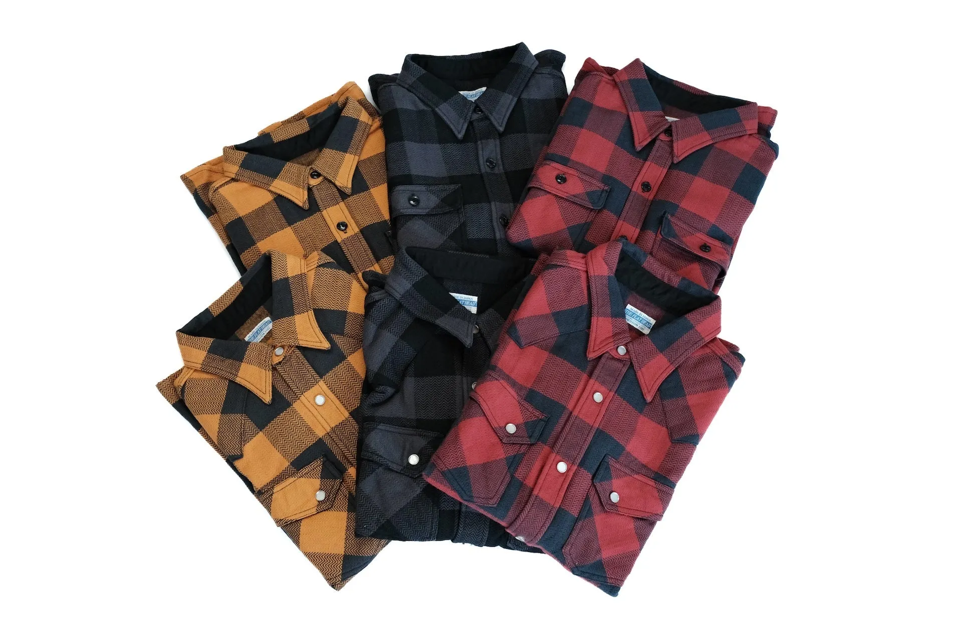 The Flat Head 12oz Selvage Flannel Western Shirt (Black X Red)