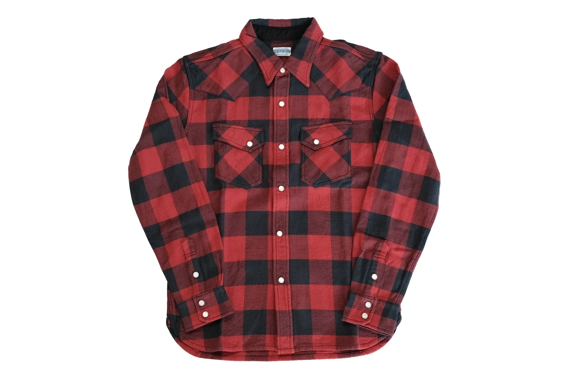 The Flat Head 12oz Selvage Flannel Western Shirt (Black X Red)