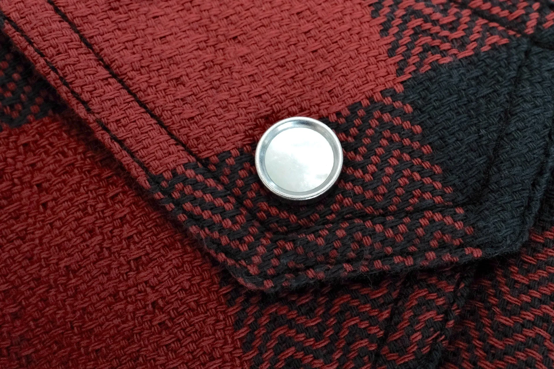 The Flat Head 12oz Selvage Flannel Western Shirt (Black X Red)