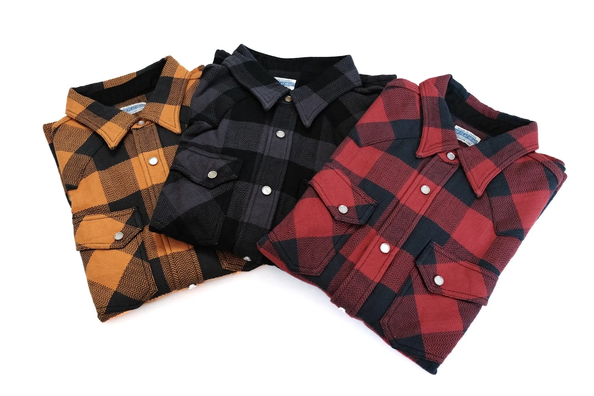 The Flat Head 12oz Selvage Flannel Western Shirt (Black X Red)