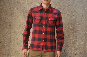 The Flat Head 12oz Selvage Flannel Western Shirt (Black X Red)