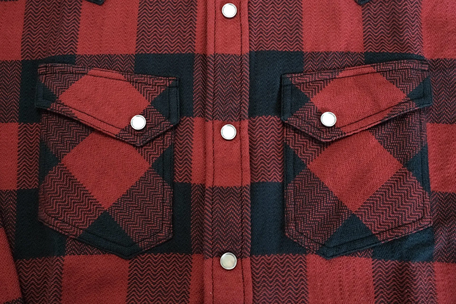 The Flat Head 12oz Selvage Flannel Western Shirt (Black X Red)