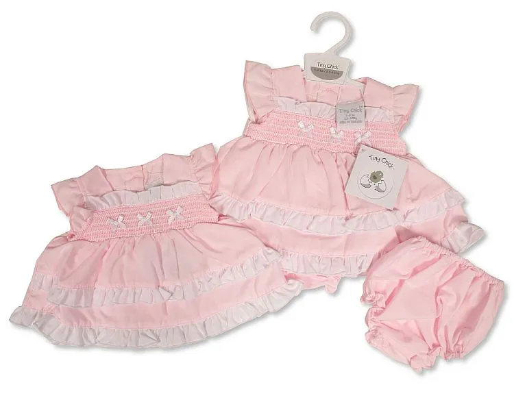 Tiered Premature Baby Dress with Smocking and Bows (3-8 LBS) (PK6) PB-20-709