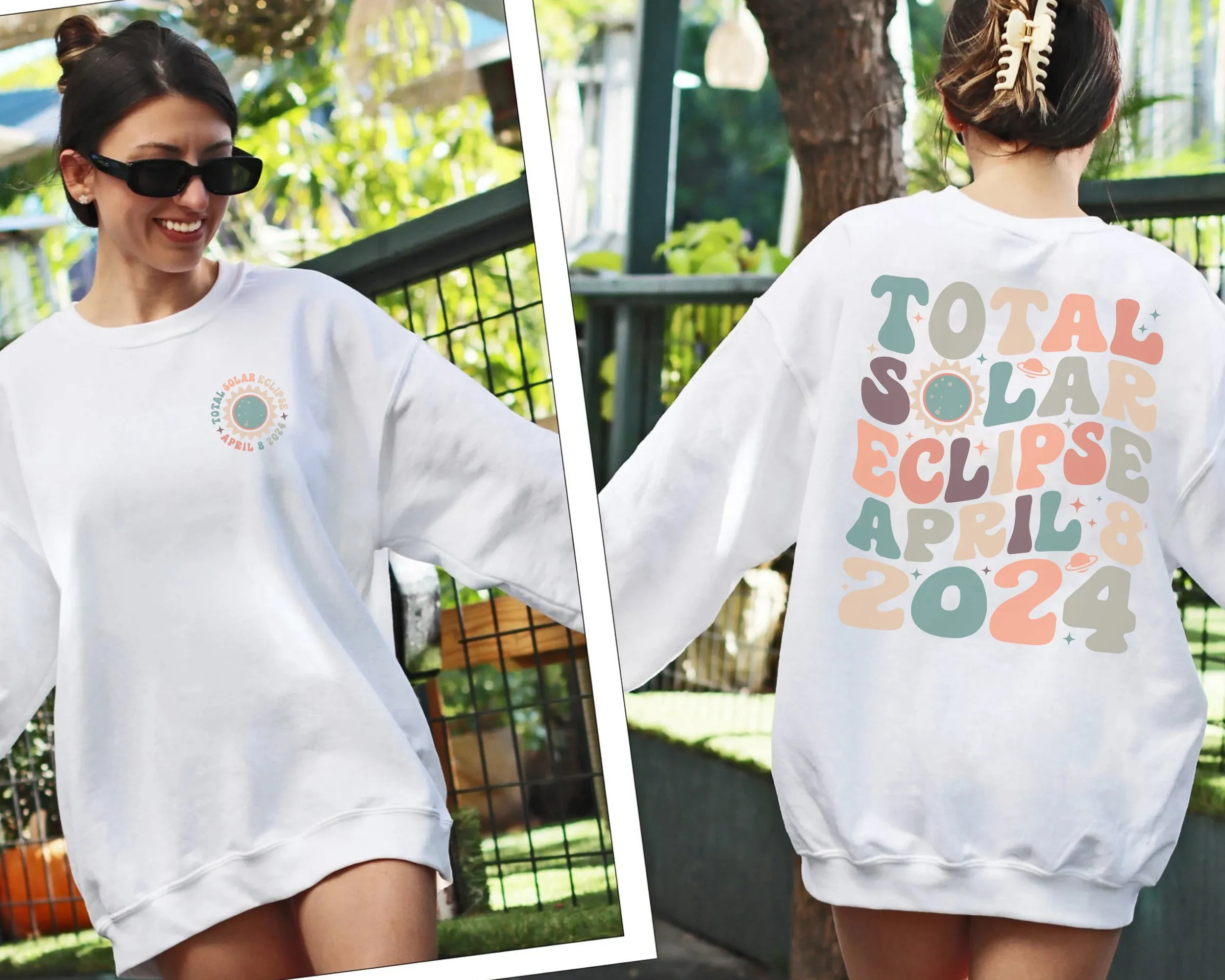 Total Solar Eclipse 2024 Sweatshirt, Double-Sided Crewneck, April 8th 2024 Shirt, Celestial Shirt, Gift for Eclipse Lover, Eclipse Event 2024 Shirt