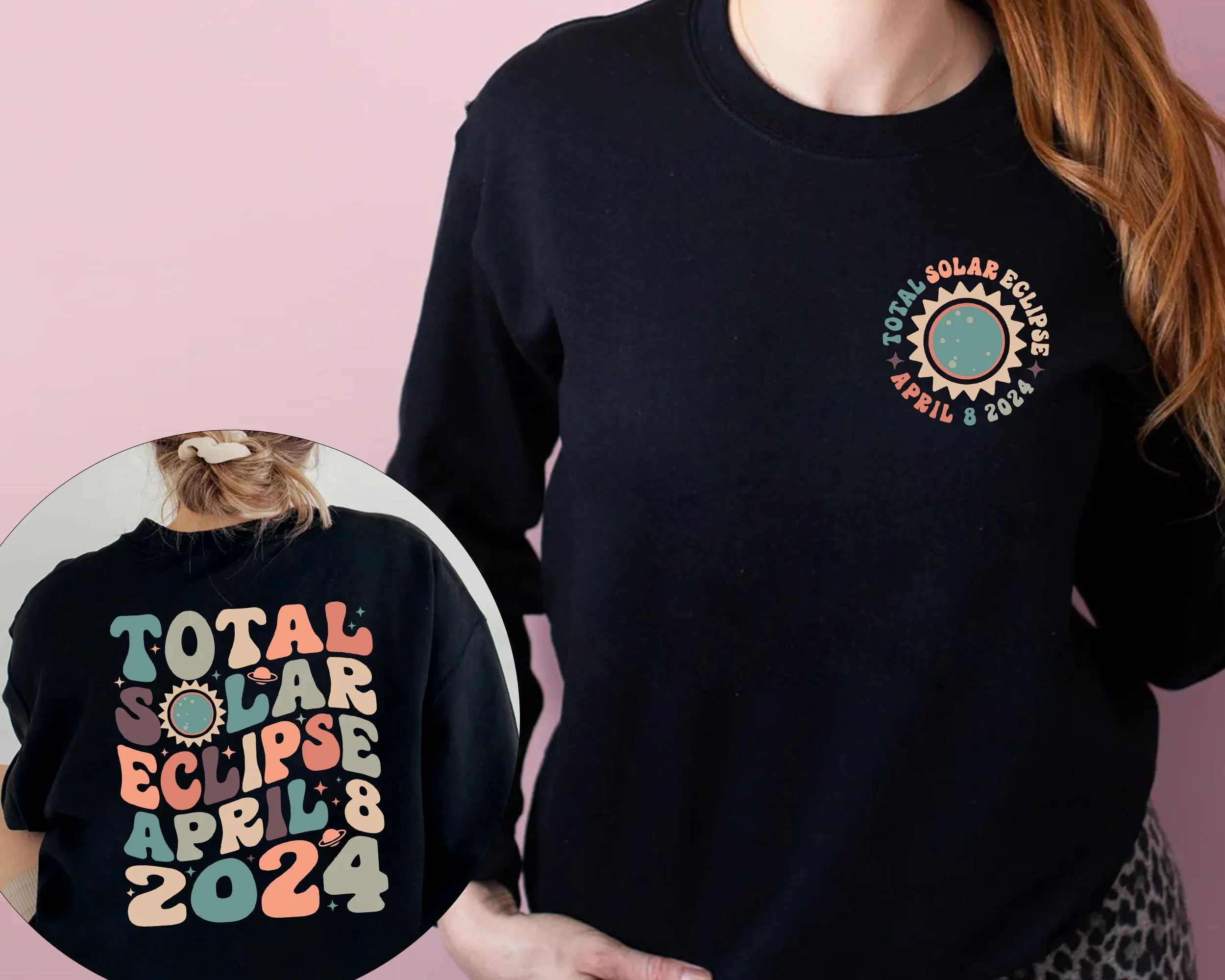 Total Solar Eclipse 2024 Sweatshirt, Double-Sided Crewneck, April 8th 2024 Shirt, Celestial Shirt, Gift for Eclipse Lover, Eclipse Event 2024 Shirt