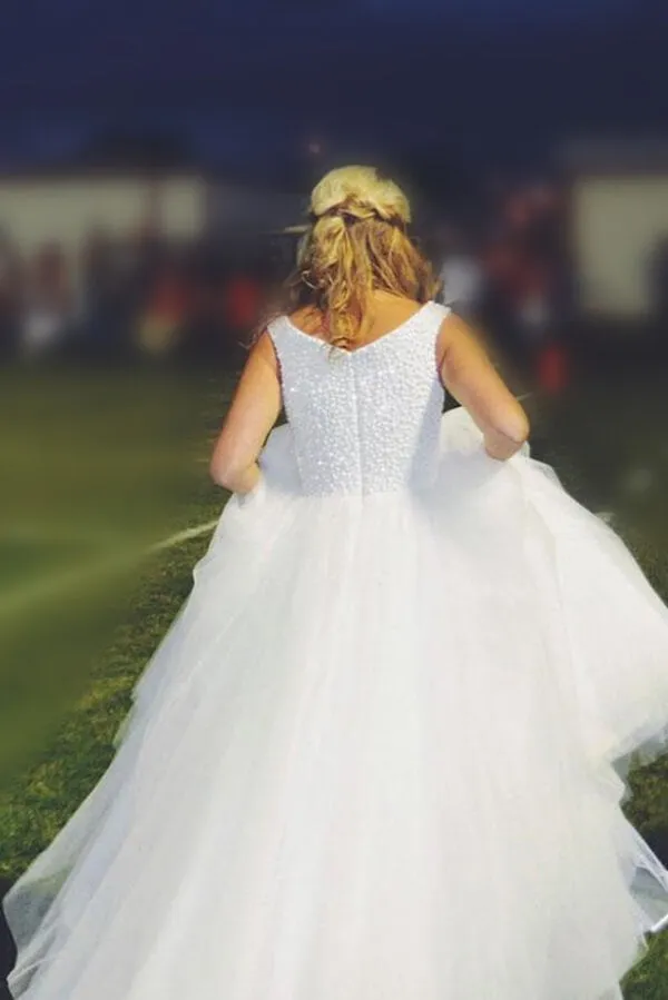Tulle A-line Floor-lentgh Wedding Dresses, Bridal Gown With Beading, MW620