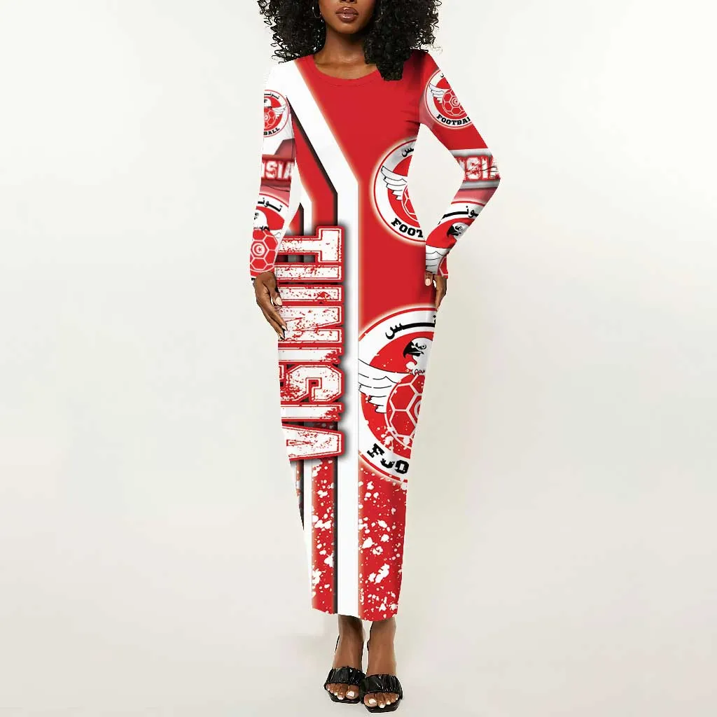 Tunisia Soccer Long Sleeve Bodycon Dress Eagles of Carthage Football - Road To Champion DT03