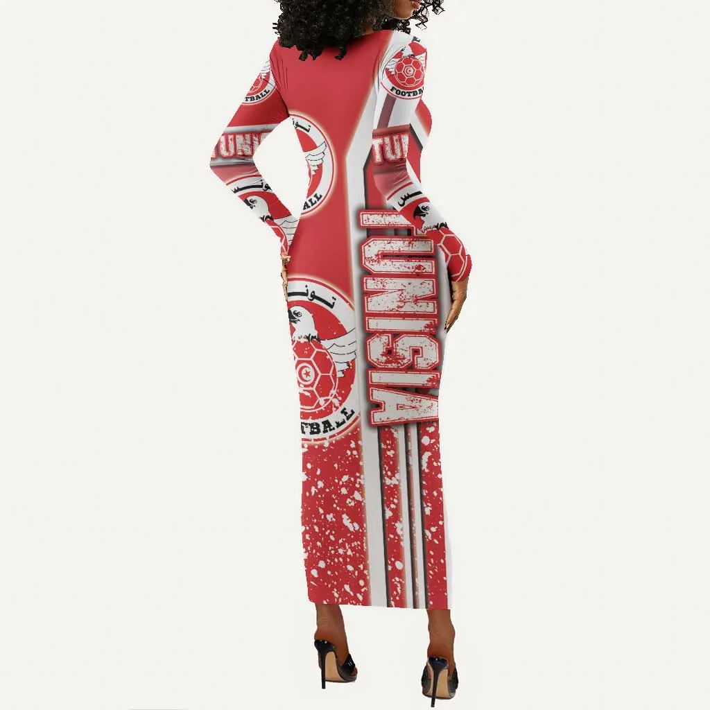 Tunisia Soccer Long Sleeve Bodycon Dress Eagles of Carthage Football - Road To Champion DT03