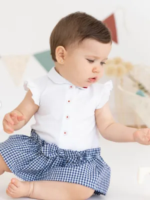 Tutto Piccolo Baby Girl White and Navy Checked Dress