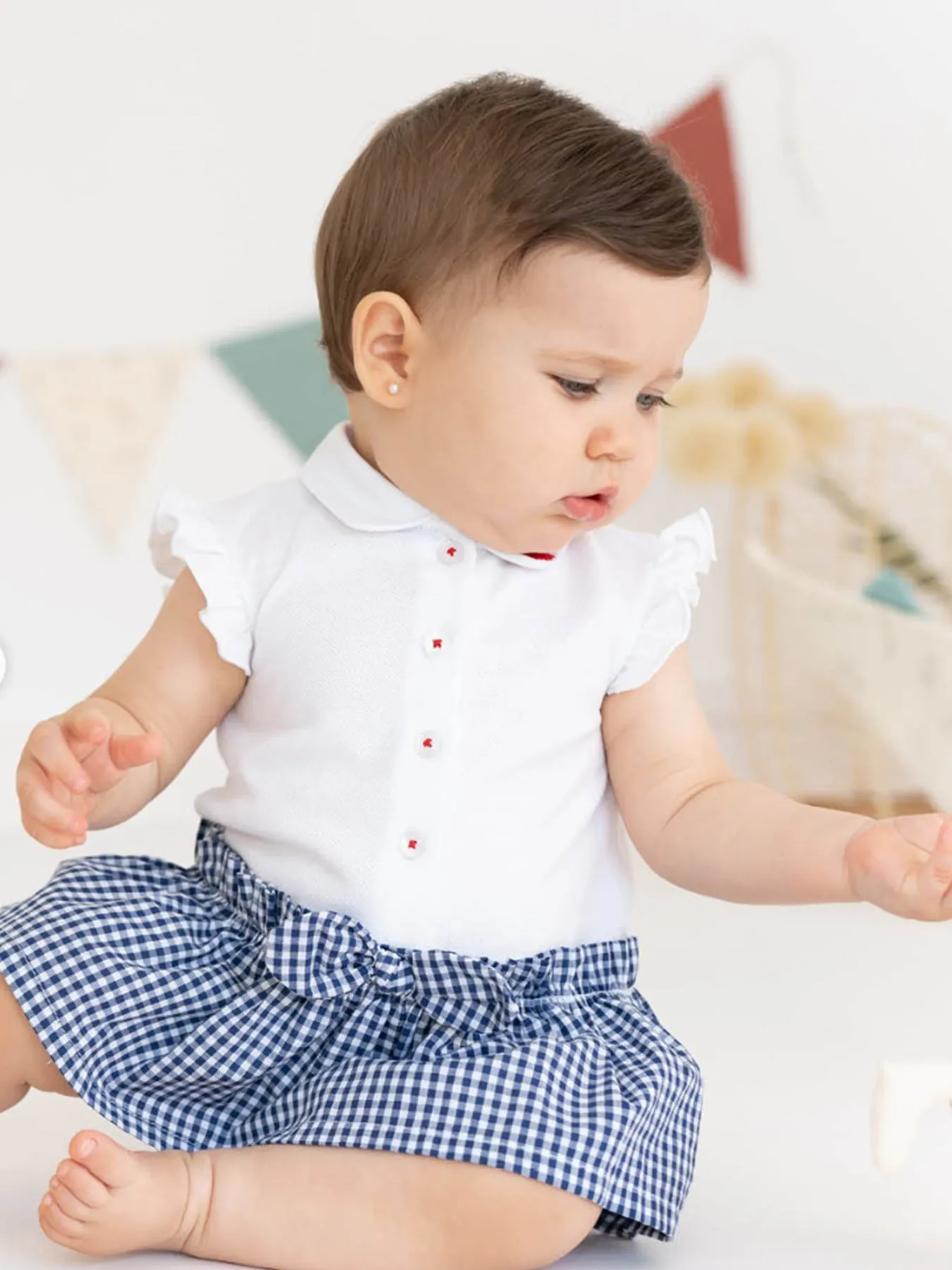 Tutto Piccolo Baby Girl White and Navy Checked Dress