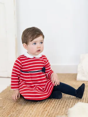 Tutto Piccolo Red and White Stripe Dress with Tights