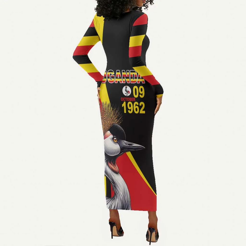 Uganda Independence Day with Crowned Cranes Long Sleeve Bodycon Dress LT03