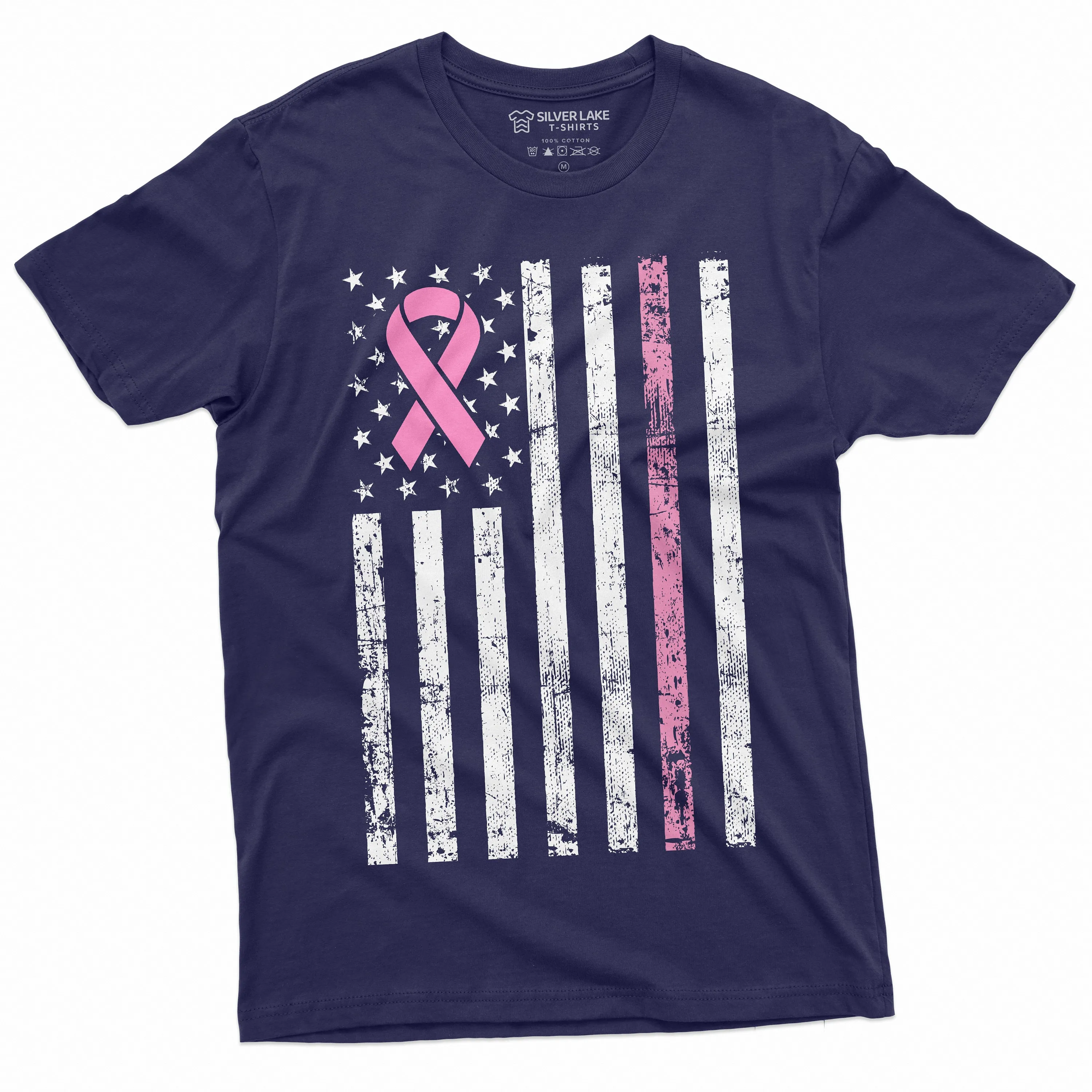 USA Flag Cancer awareness Ribbon T-shirt Mens Womens Unisex American Flag Awareness Tee Shirt Breast cancer day tee Shirt