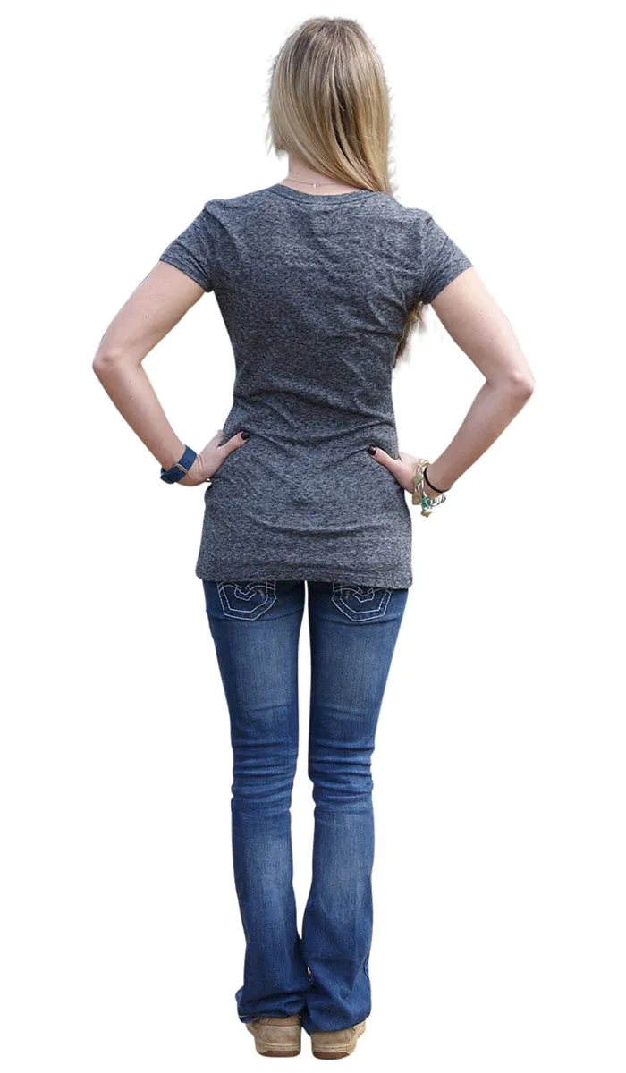 V-Neck Cap Sleeve Tee - Gray - All Antlers - Country Shore Outfitters