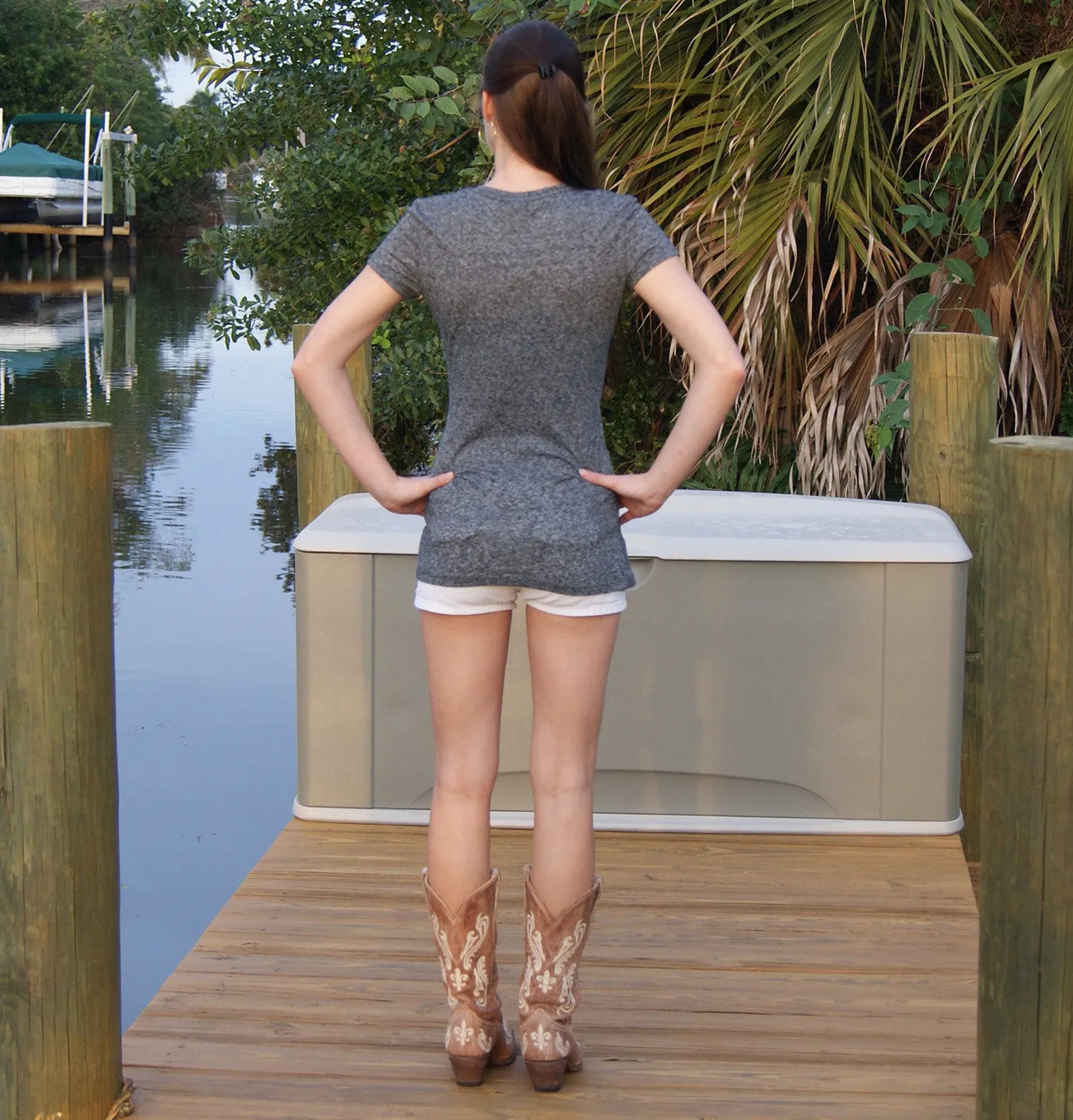 V-Neck Cap Sleeve Tee - Gray - All Antlers - Country Shore Outfitters