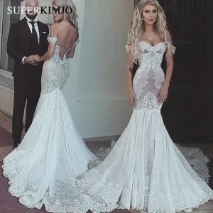 vestidos de novia de seria mermaid wedding dresses off the shoulder lace applique elegant wedding gown
