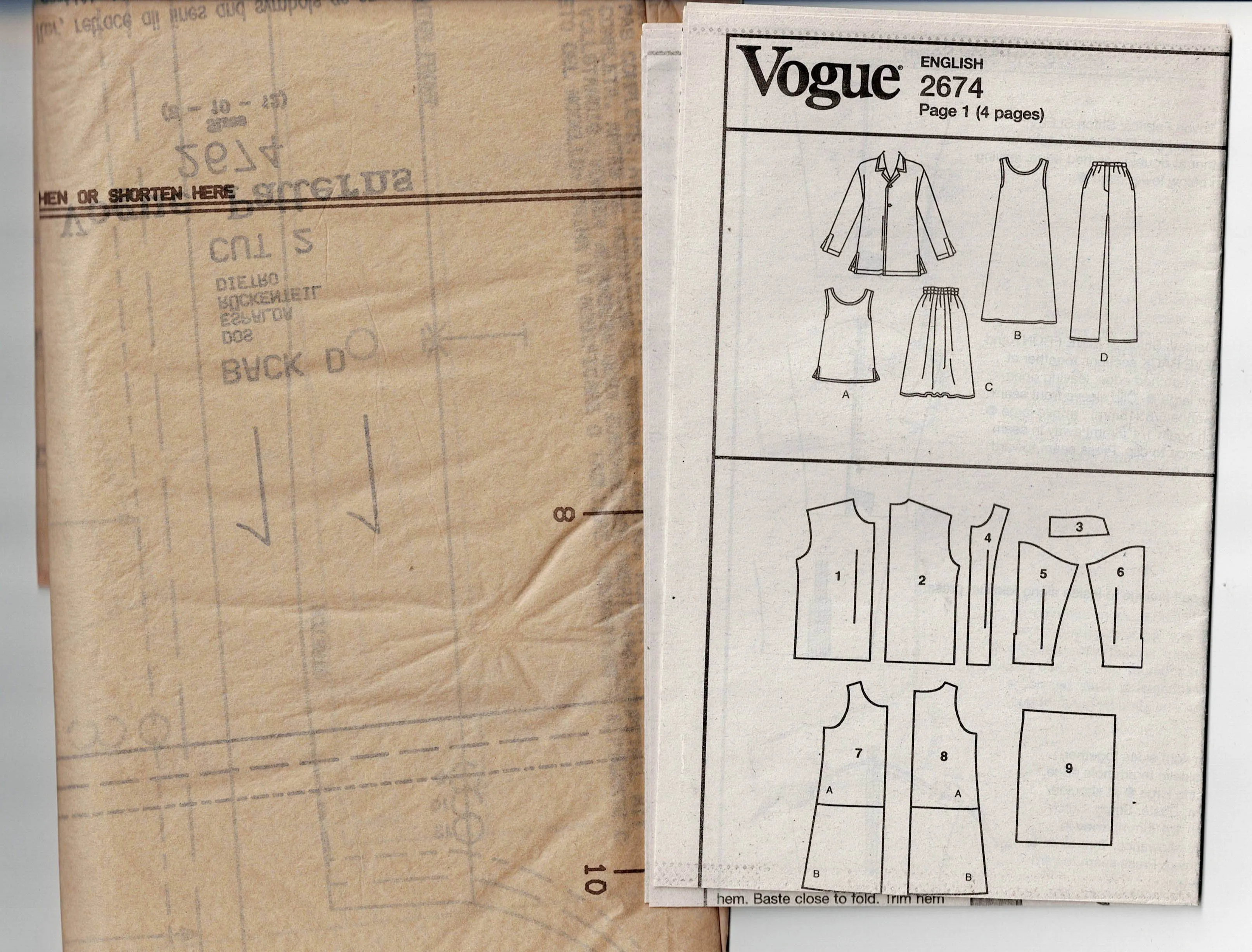 Vogue 2674 Womens 5 EASY Pieces Separates Wardrobe Out Of Print Sewing Pattern Size 8 - 12 UNCUT Factory Folded