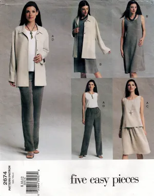 Vogue 2674 Womens 5 EASY Pieces Separates Wardrobe Out Of Print Sewing Pattern Size 8 - 12 UNCUT Factory Folded