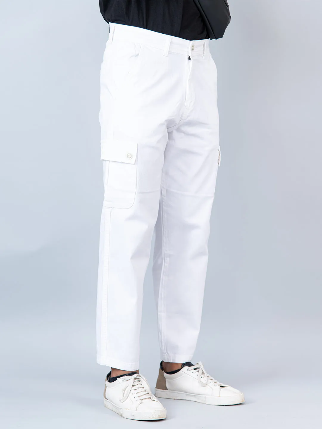 White Baggy Fit Chinos Cotton Cargo Pants