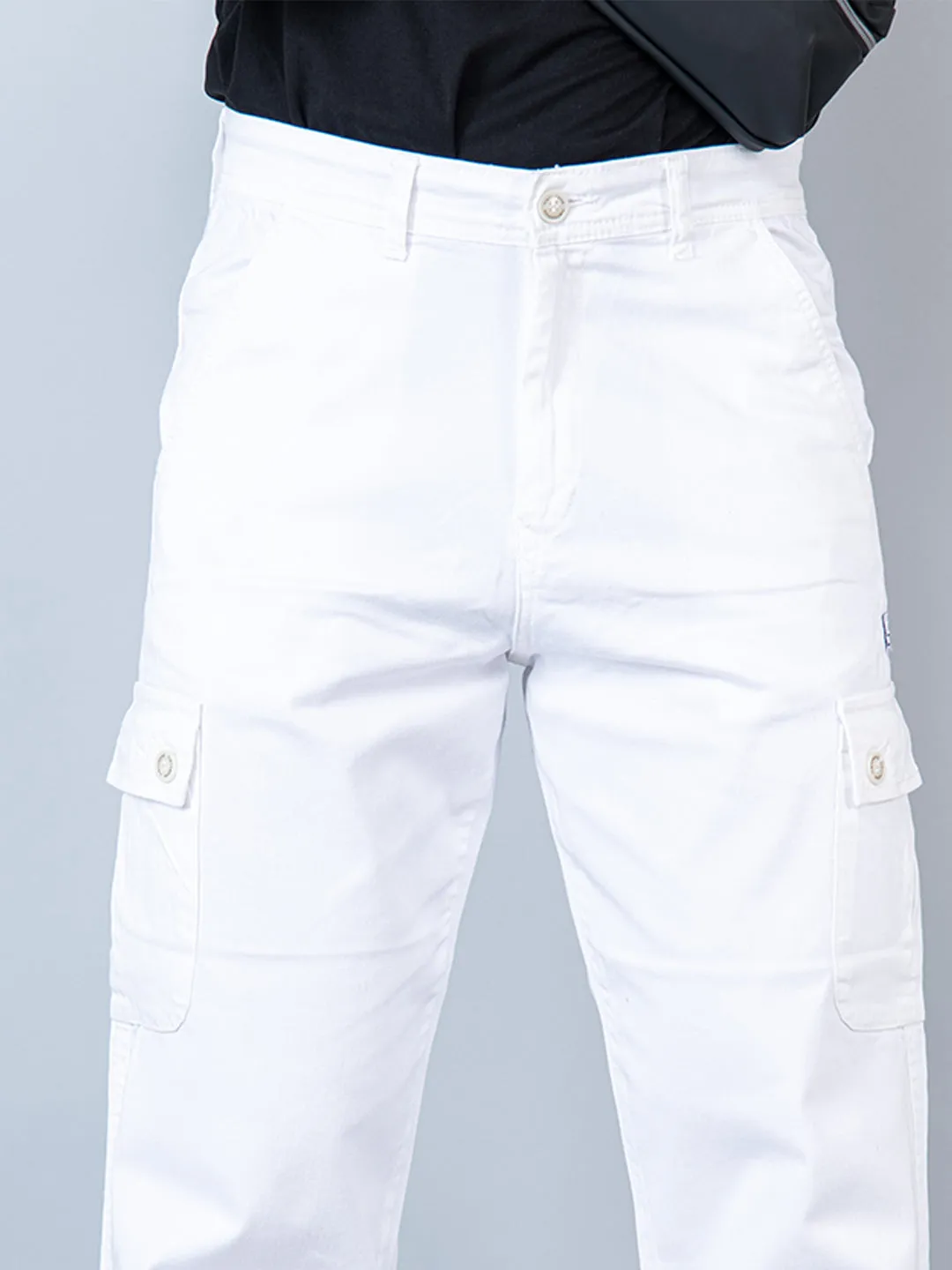 White Baggy Fit Chinos Cotton Cargo Pants