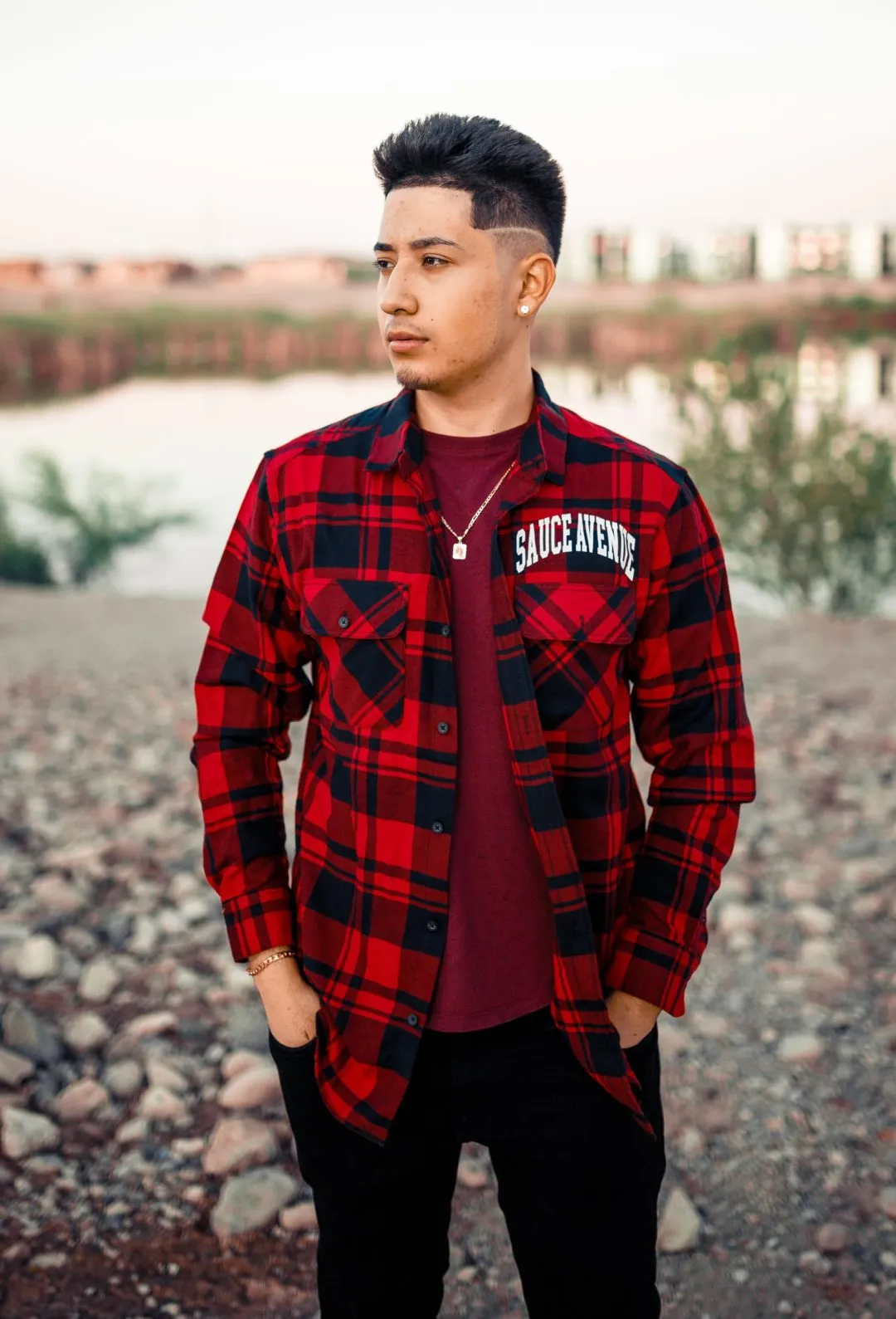 White Drippin | Red Flannel Shirt (Curve Front)