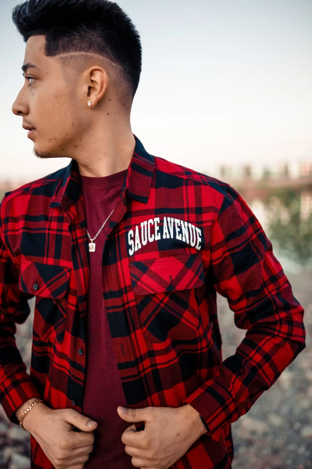White Drippin | Red Flannel Shirt (Curve Front)