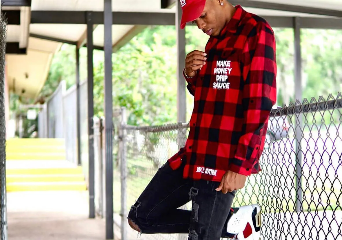 White Make Money Drip Sauce | Red Flannel Shirt