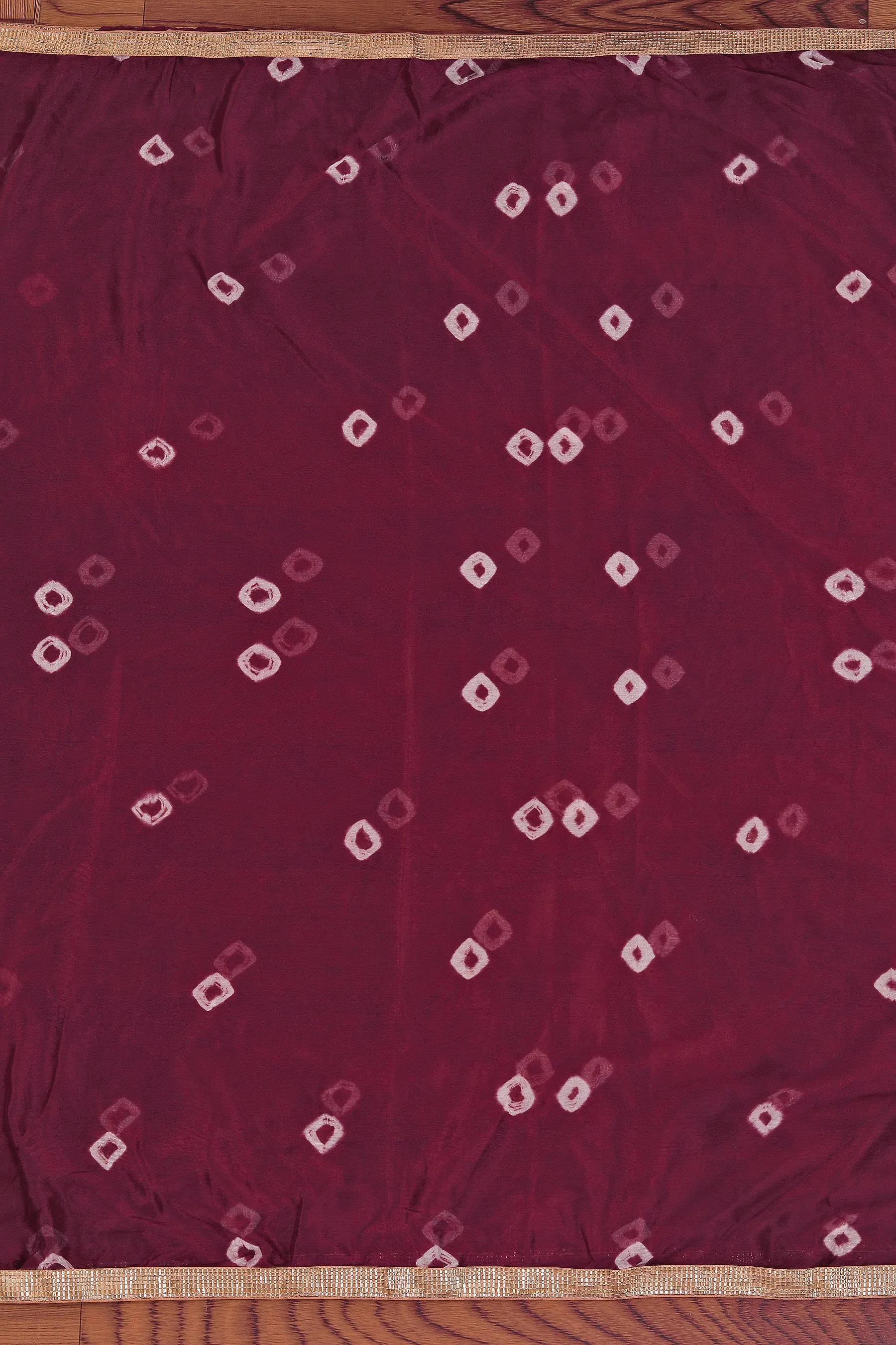 Wine Cotton Blend Embellished Dress Material With Bandhani Dupatta