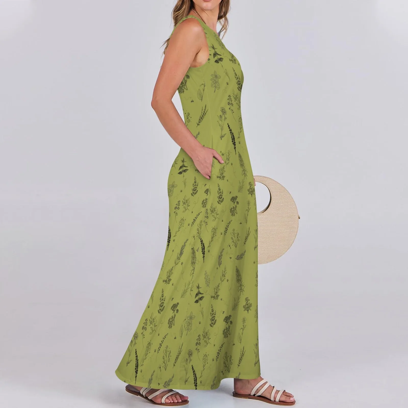 Witchy Herbs Casual Dress, Herb Garden Sleeveless Maxi Dress