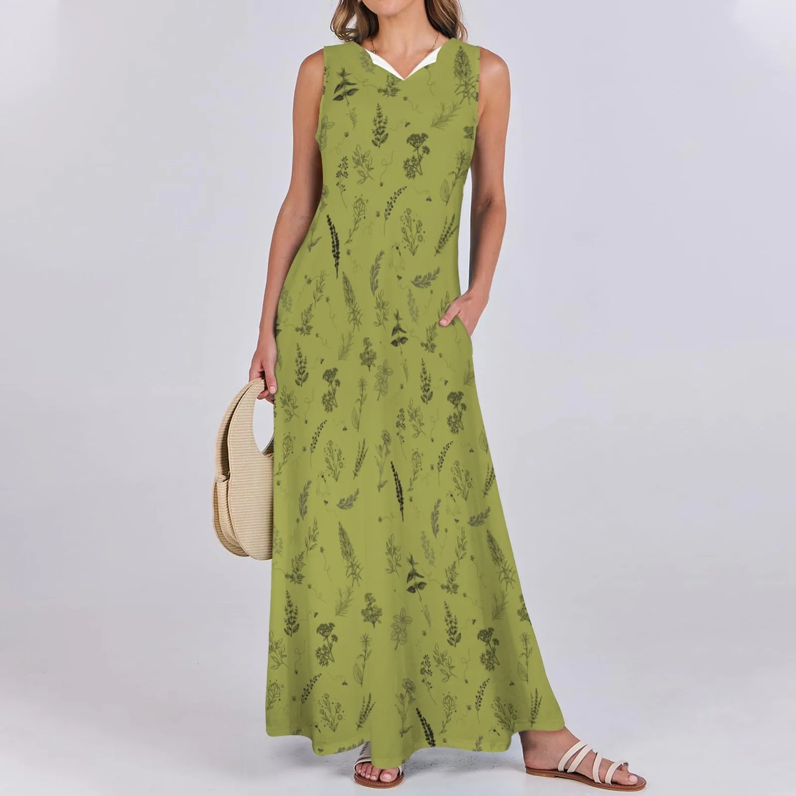Witchy Herbs Casual Dress, Herb Garden Sleeveless Maxi Dress