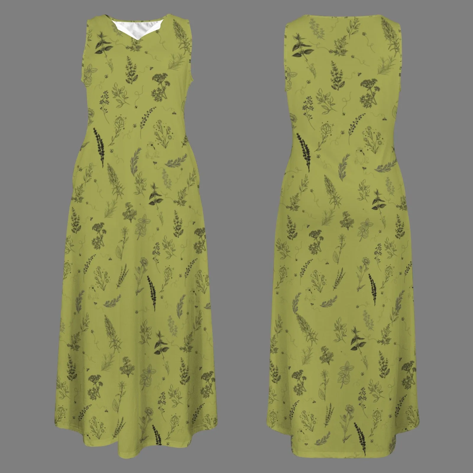 Witchy Herbs Casual Dress, Herb Garden Sleeveless Maxi Dress