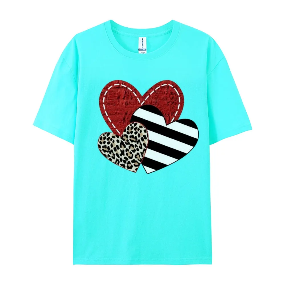 Women Love Leopard Heart Valentine's Day Print  Graphic T-shirt