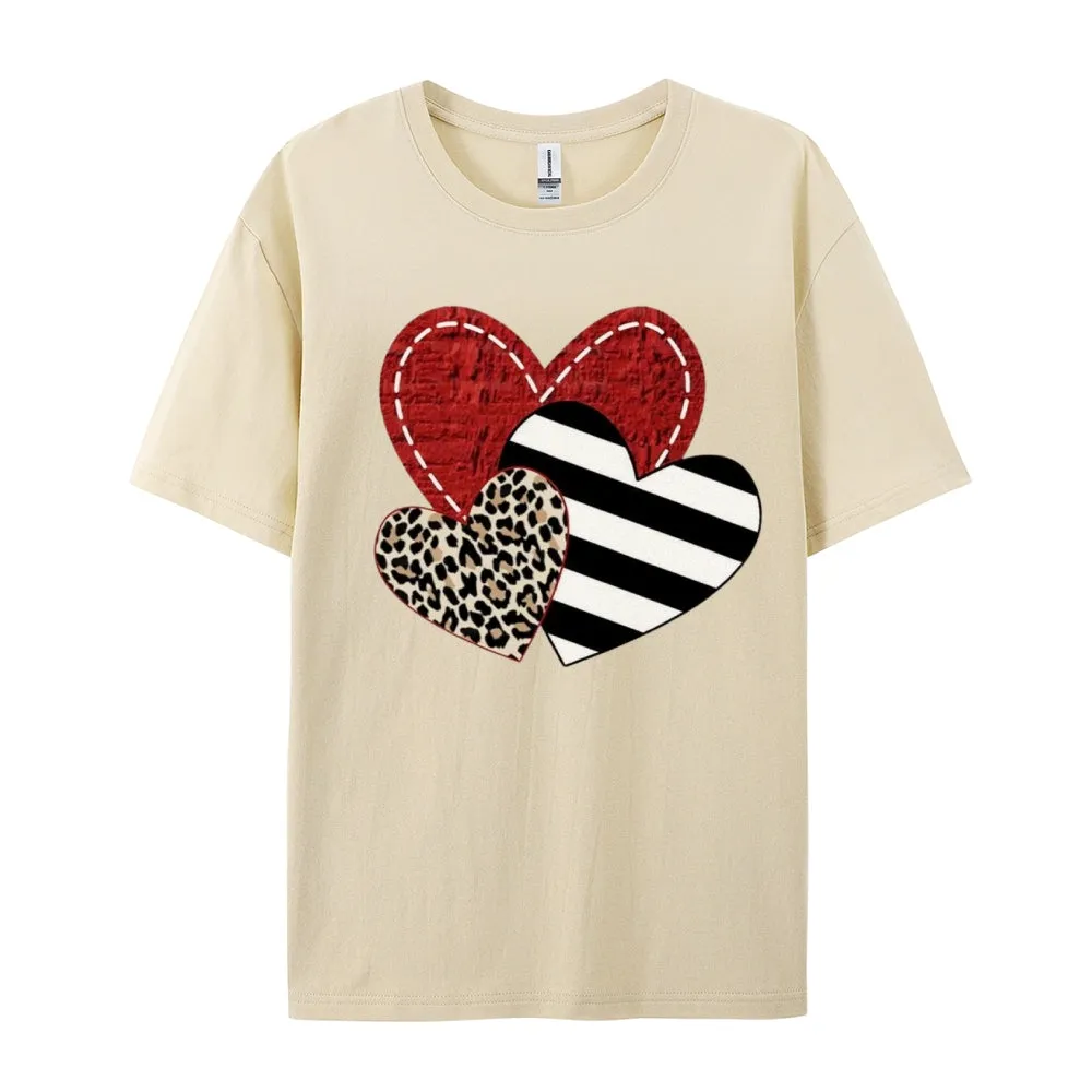 Women Love Leopard Heart Valentine's Day Print  Graphic T-shirt