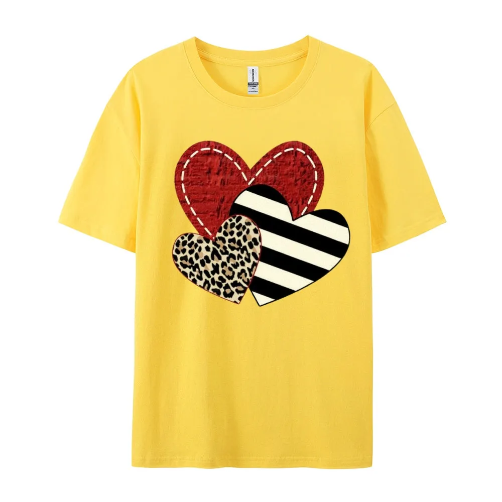 Women Love Leopard Heart Valentine's Day Print  Graphic T-shirt
