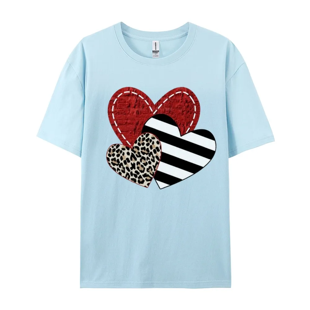 Women Love Leopard Heart Valentine's Day Print  Graphic T-shirt