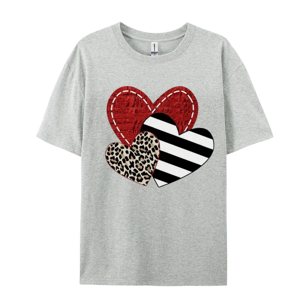 Women Love Leopard Heart Valentine's Day Print  Graphic T-shirt