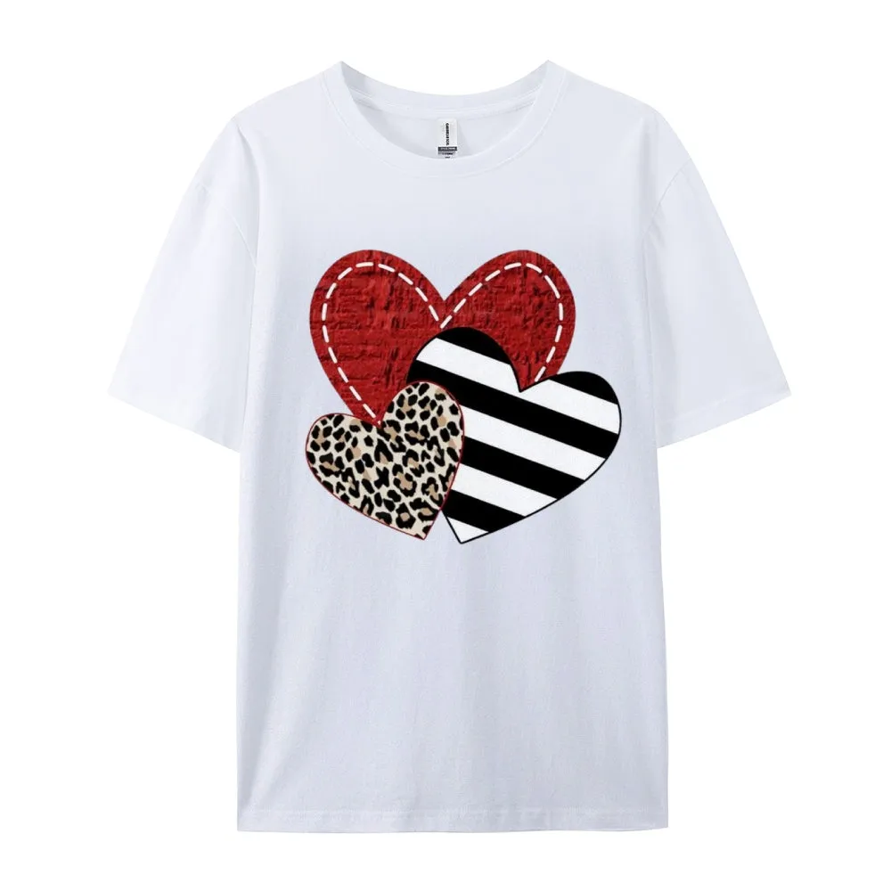 Women Love Leopard Heart Valentine's Day Print  Graphic T-shirt