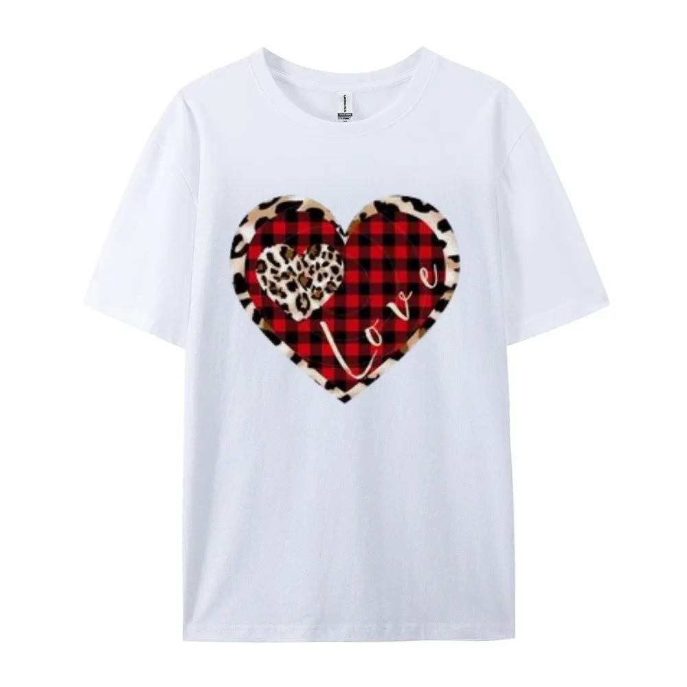 Women Love Leopard Heart Valentine's Day Print Graphic T-shirt