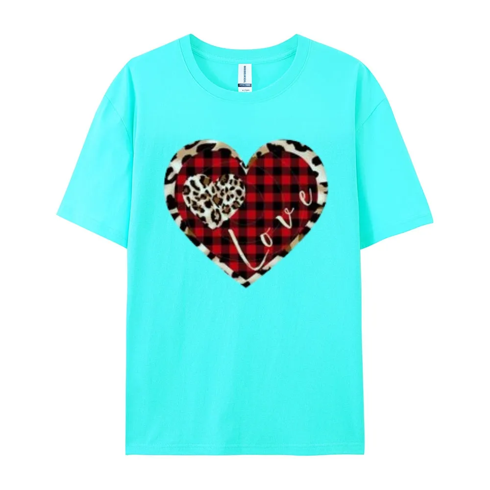 Women Love Leopard Heart Valentine's Day Print Graphic T-shirt
