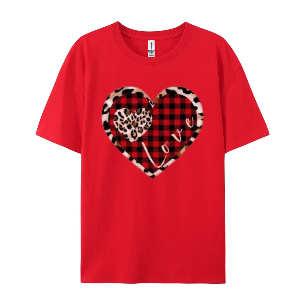 Women Love Leopard Heart Valentine's Day Print Graphic T-shirt