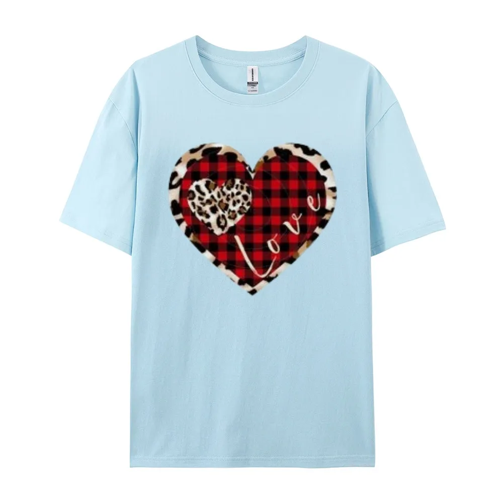 Women Love Leopard Heart Valentine's Day Print Graphic T-shirt