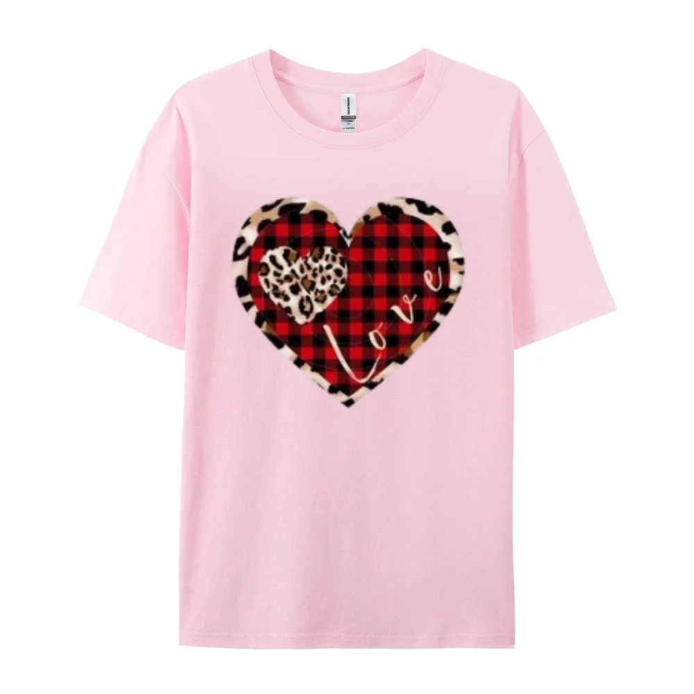 Women Love Leopard Heart Valentine's Day Print Graphic T-shirt