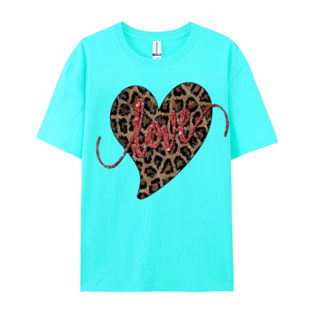 Women Love Leopard Heart Valentine's Day Print  Graphic T-shirt