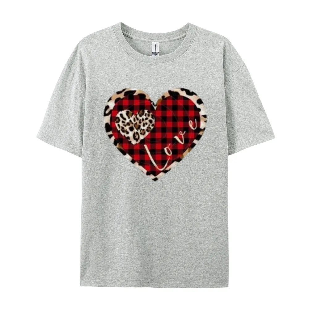 Women Love Leopard Heart Valentine's Day Print Graphic T-shirt
